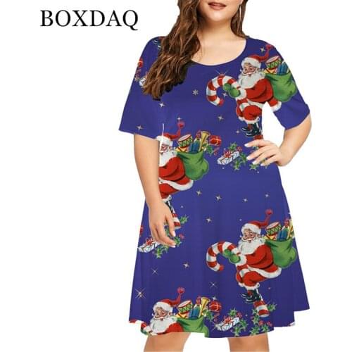 Oversized Woman Christmas Dresses Casual Party Short Sleeve O-Neck Loose Mini Dress Vestido Plus Size Women Clothing 4XL 5XL 6XL
