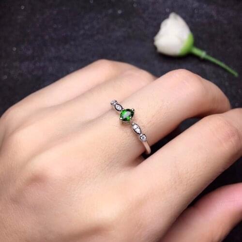 Natural diopside ring, simple and exquisite, cheap, 925 sterling silver, natural gem store