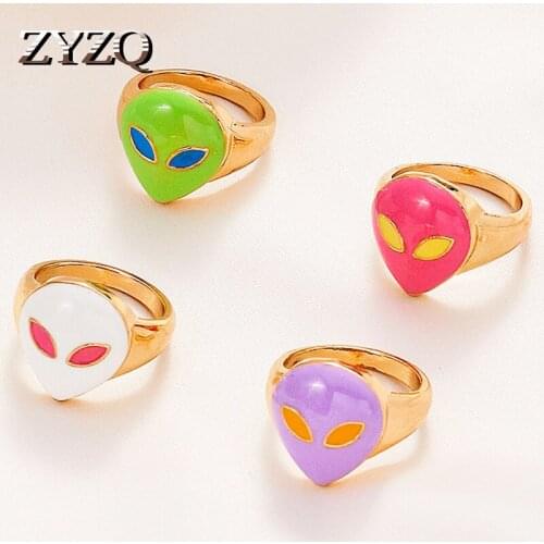 ZYZQ 2021 Creative Retro Color Alien Ring For Women Temperament Geometric Ring Personality Party Street Jewelry Accessories