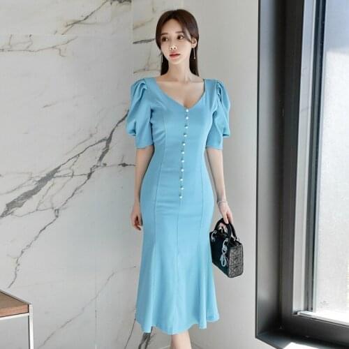 New Summer Fashion Korean Women Dress Sexy Slim Dress Elegant Knee-length Evening Party Fashion Dress Elegant Office Vestidos