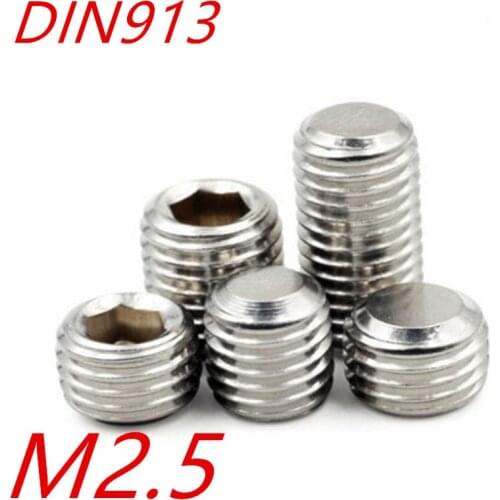 1000pcs/lot M2.5 2.5mm DIN913 A2 Stainless Steel Screw Flat Point Hexagon Hex Socket Set Screws