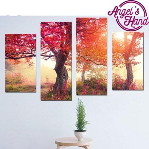 4pcs tree scenery pictures DIY 5D Diamond Painting Cross Stitch full Square Diamond Embroidery 5D Diamond Mosaic Home decoration