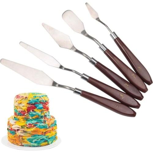 5Pcs/Set Stainless Steel Spatula Baking Pastry Tools Fondant Cream Mixing Scraper Oil Painting Shovel