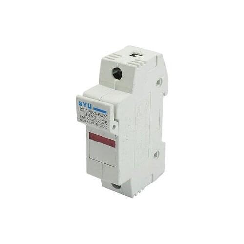 63A 1 Pole 14x51mm Fuse Holder 35mm DIN Rail Mount RT18-63X