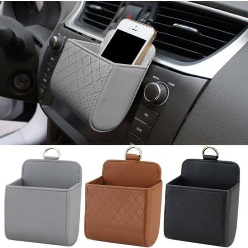 Car Storage Bag Air Vent Dashboard PU Leather Organizer Hanging Box Glasses Phone Holder