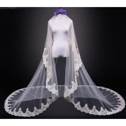 Champagne Cathedral Wedding Veils One Layer White Ivory Lace Edge Bridal Blush Veil Wedding Accessories