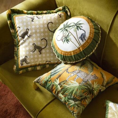 Decor Throw Pillow Cushion Cover Green Forest Animal Print Pillow Case Leopard Coconut Palm Inspired Design Light Luxury Vintage