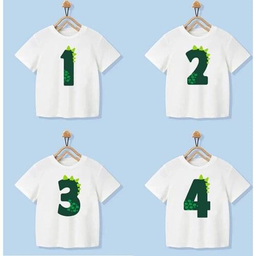 Number 1-9 Boys Girls Dinosaur Short Sleeves T-Shirts Childrens Tshirt Birthday Gift T Shirt Baby Girl Tops Kids Hip Hop Tees