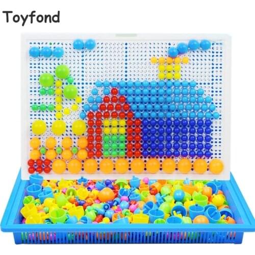 592pcs Mosaic Puzzle Game Color Cognition Intellectual Educational Toys for Children Plastic Mushroom Nail Box-packed DIY Toy