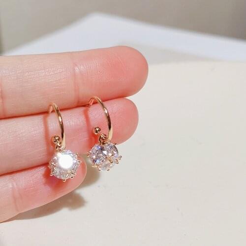 Classic Female Round Zircon Drop Earrings for Women Fashion Bling Earrings Elegant Gold Color Bride Wedding Earrings Jewelry