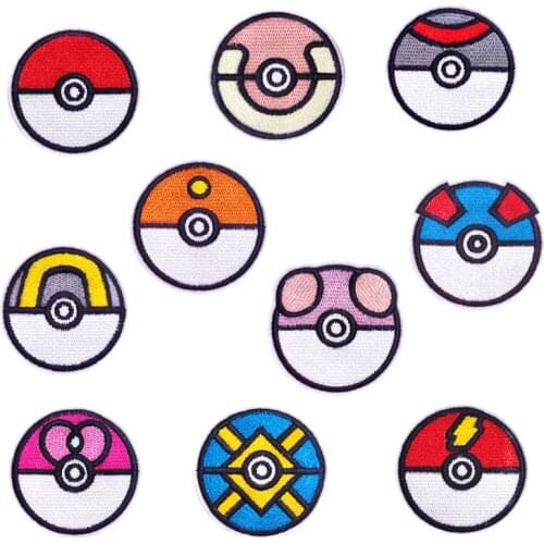 Creative Toy Balls Patch Iron on Cartoon Colorful Pocket Balls Anime Iron Patches for Kids Clothing Round Embroidery Appliques