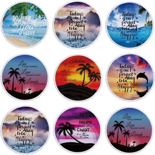 Boho Beach Towels Sea Coconut Tree Printed Round Beach Towel Microfiber Round Fabric Bath Towels for Living Room Home Decor