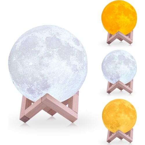Rambery 3 color 3D print moon lamp USB Dimmable Touch Tab Rechargeble Night Light Home Decor led creative gift