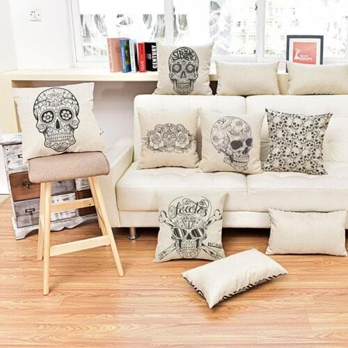 Mexican Skull Cushion Vintage Calavera Concise Cotton Linen Throw Pillows For Home Decorative Car Sofa Seat Pillowcase 45*45cm