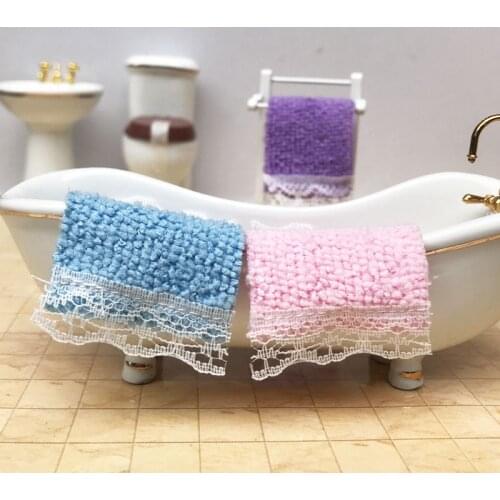 1:12 Mini Doll House Bathroom Shower Lace Towel Soft Dollhouse Cute Decoration Lace Towel Rack Furniture Accessories