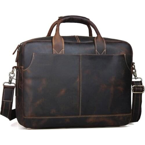Nesitu Vintage Brown Durable Thick Crazy Horse Genuine Leather Men Briefcase Portfolio 14'' Laptop Men Messenger Bags #M10192