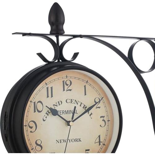 Retro Wall Clocks Double-Side ing Clock Metal Iron Mute Clock Living Room Bracket Clock Garden Home Decoration