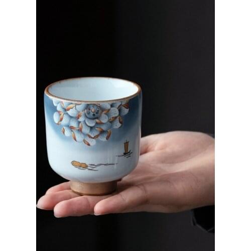 Azure Ruihe Teacup Handmade Kiln Changed Chinese Style Large Ceramic Kungfu Tea Cup Master Cups Teaset Accessories