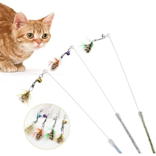 New Cat Toy Funny Cat Teasing Having Fun Exercise Playing Toy Pet Kitten Faux Feather Wand With Bells Cats Toys Accessories