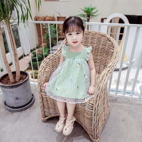 1-5 Years baby girls ruffle sundress Children pink green white summer sleeveless dress for party birthday princess dress ss