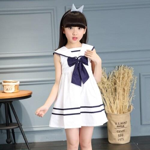 Girls Dress Clothes Kids Baby Dresses With Bow Summer ChildrenS Navy Princess Dress Fashion Clothing Sleeveless Costume
