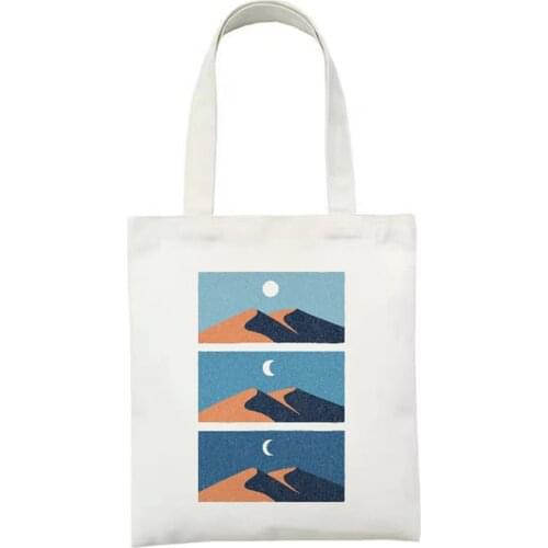 Cartoon Sunset On Beach Bag Large Capacity Women Handbags Shoulder Bags Printing Canvas Tote Bag Art Shopping Bag