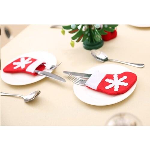 Christmas Decoration Mini Cute Christmas Stocking Dinnerware Cover Xmas Knife And Fork Bags Decorations 50pcs/lot