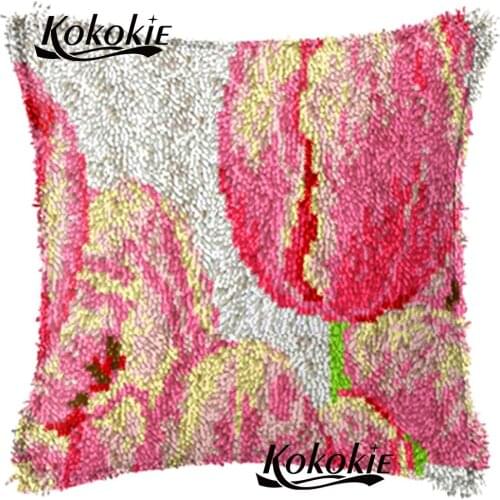 Handmade cross stitch kits latch hook pillow kits flower cushion embroidery needlework sets Crocheting Rug Kits Yarn pillowcase