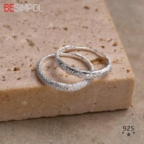 Besimpol Shining Real 925 Sterling Silver Frosted Earrings Elegant Simple Hoop Earrings For Women Wedding Fine Jewelry Gifts
