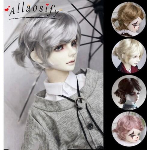 Allaosify Bjd Doll 1/3 1/4 1/6 1/8 Handsome Curly Braid Head Short Hair Wig Imitation Mohair Spot