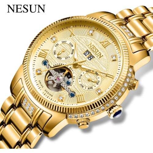 NESUN Switzerland Official Original Men Business Automatic Wristwatches Stainless Steel Mechanical Male Gold Gift Clock 9310 New