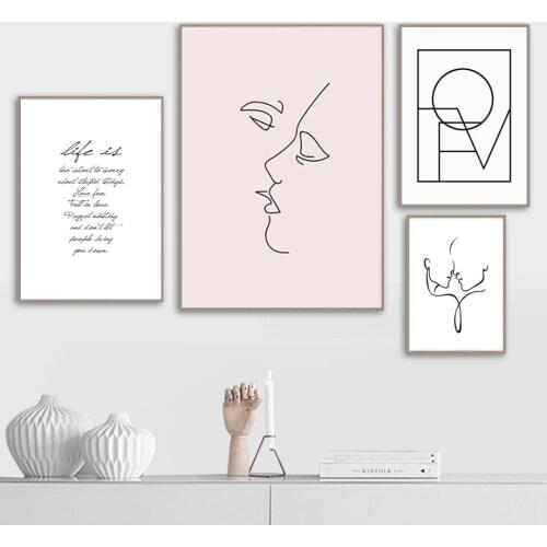 Scandinavia Love Abstract Outer Line Kiss Self-adhesive Wall Stickers Wall Art Prints Poster for Living Room Home Decoration