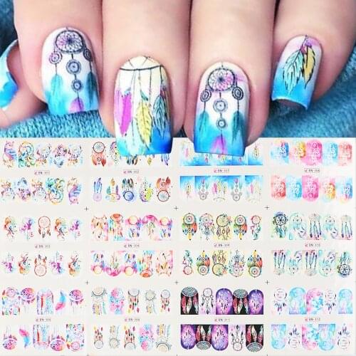 Sun Catcher Sticker Nail Colorful Dreamcatchers Feather Water Decal Jewelry Design Manicure Nails Art Accessory Tips BEBN301-312