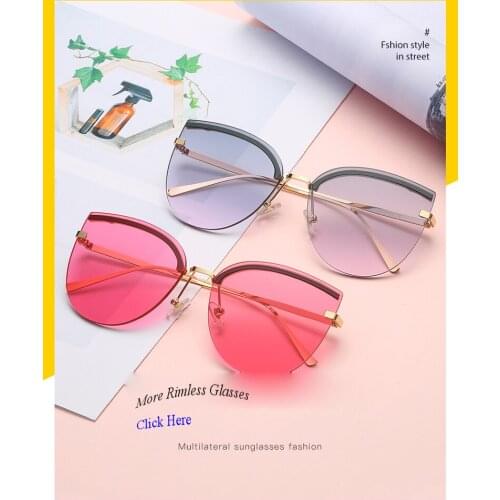 High Quality Oversized Gradient Metal Women Rimless Sunglasses Cat Eye Glasses for Ladies