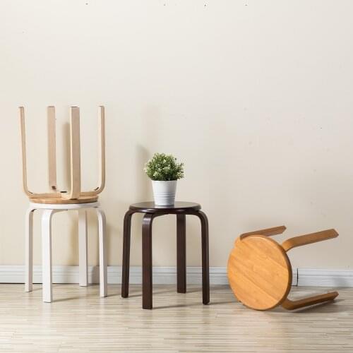 Modern K/D Rubber Wooden Stools Practical Round Stacking Stools for Home/Restaurants/Hotel 1pcs Household Small Wooden Stool