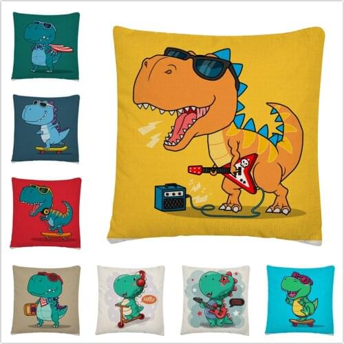 Little Dinosaurs Sports Cartoon Pattern Linen Cushion Cover Pillowcase Home Sofa Car Decoration Pillowcase45X45 Cm