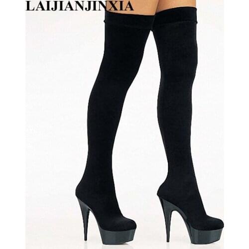 New Womens Sexy Knee-Length Boots Plus Size Boots 15cm High-Heeled Shoes 6 Inch Over The Knee Dance Shoes