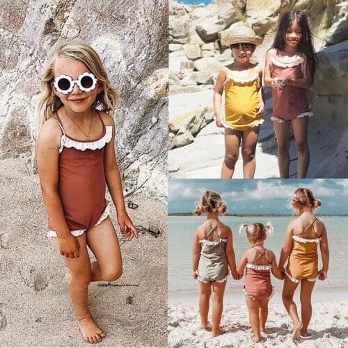 1-6T Kids Baby Girl One-Piece Bikini Set Swimsuit Swimwear Bathing Suit Ruffled Solid Beachwear