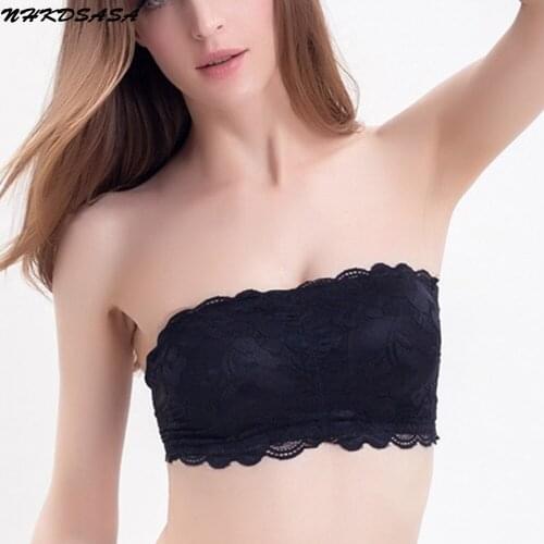 NHKDSASA Womens Tube Top Crop Female Bra Strapless Padded Bralette Seamless Underwear Plus Size Sexy Lace Lingerie Bandeau Top