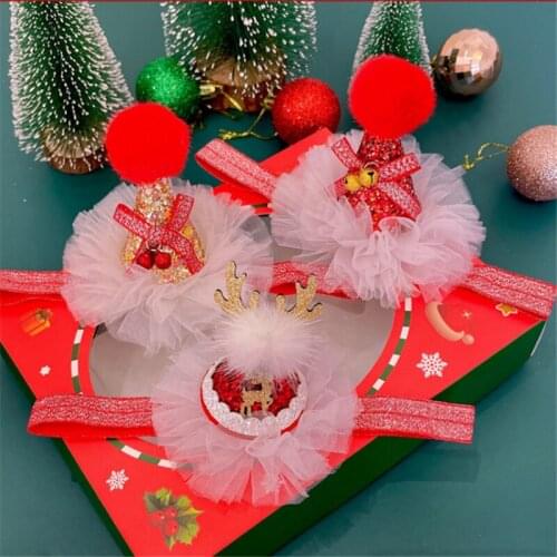 10pcs/Lot Newborn Christmas Hat Headband Hot Sale Christmas Sequin Headband Elk Xmas Party Decor Hair Band Kids Hair Jewelry