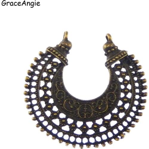 12PCS Antique Bronze Tone Alloy Crescent Shaped Pendant Bracelet Connectors Vintage Half Moon Charms 40*40*3MM GraceAngie 07390