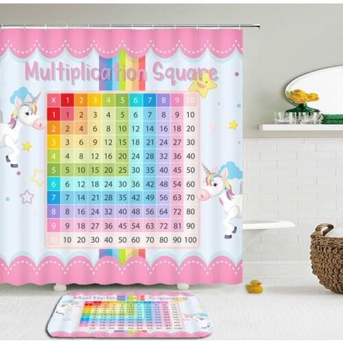2pc Unicorn Cartoon Shower Curtains Set Bathroom Waterproof lovely Polyester Cloth With Non-slip Floor Mat Bath Curtain Set