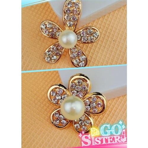 20pcs /lot 2.8cm Cell Phone case DIY Rhinestone Pearl Alloy Flower Decoration Charms