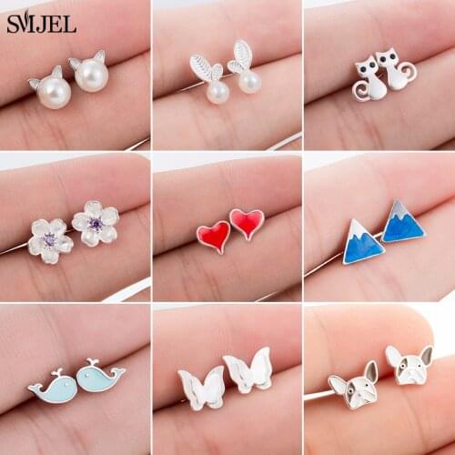 2021 Minimalist Silver Color Earrings for Girls Delicate Pearl Cat Stud Earrings Small Ballet Earing Women Jewelry brincos