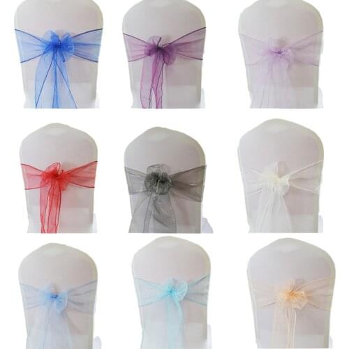 25PC Organza Sheer Wedding Chair Decorations Party Hotel Chairs Sash Knot Belt Chair Bow Covers Bands Ties Chairs Sashes Decor