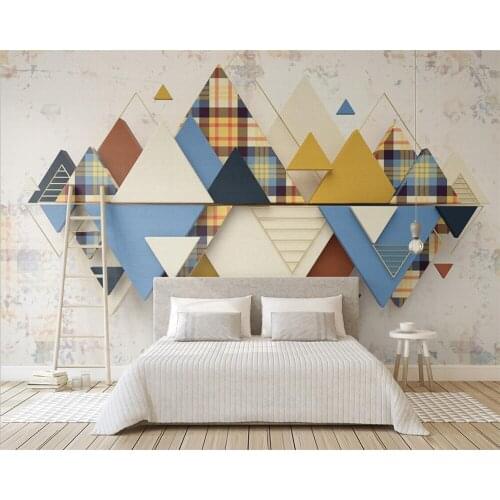 Beibehang Custom 3d wallpaper retro checkered geometric triangle stitching cloth wallpaper living room TV sofa study room