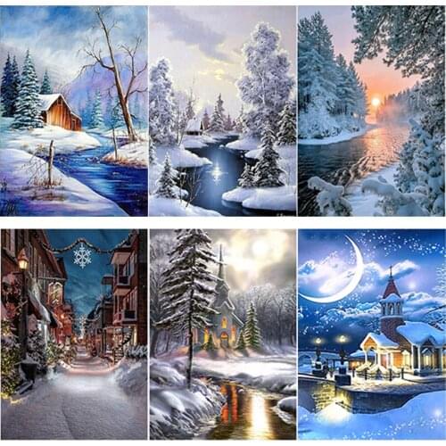 5D DIY Diamond Painting Landscape Cross Stitch Snow Scene Diamond Embroidery Crafts Full Square Round Drill Home Decor Art Gift