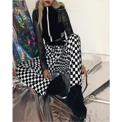 2018 Plaid Pants Womens High Waist Checkered Straight Loose Sweat Pants Ladies Pantalon Femme Drawstring Korean