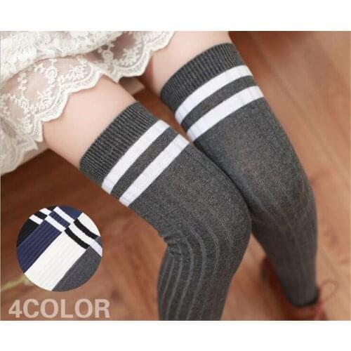 Long Stockings Women Cotton Warm Thigh High Striped Knee Socks Sexy Over The Knee Stockings For Ladies B693