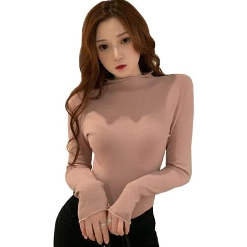 Tshirt For Women 2020 New Tight-Fitting High Collar Bottoming t Shirt All-Match Solid Color Vetements Femmes Spring\Autumn Top
